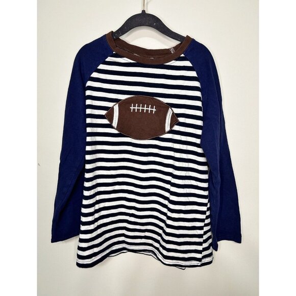 Embroidered Football Tee Boys Size 2XL Long Sleeve Navy/White Stripe - Picture 1 of 4